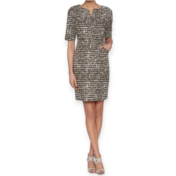 L.K. Bennett Dr Cho Sheath Dress Brown and Cream Front Pockets Elbow Sleeve 6 - Picture 17 of 17